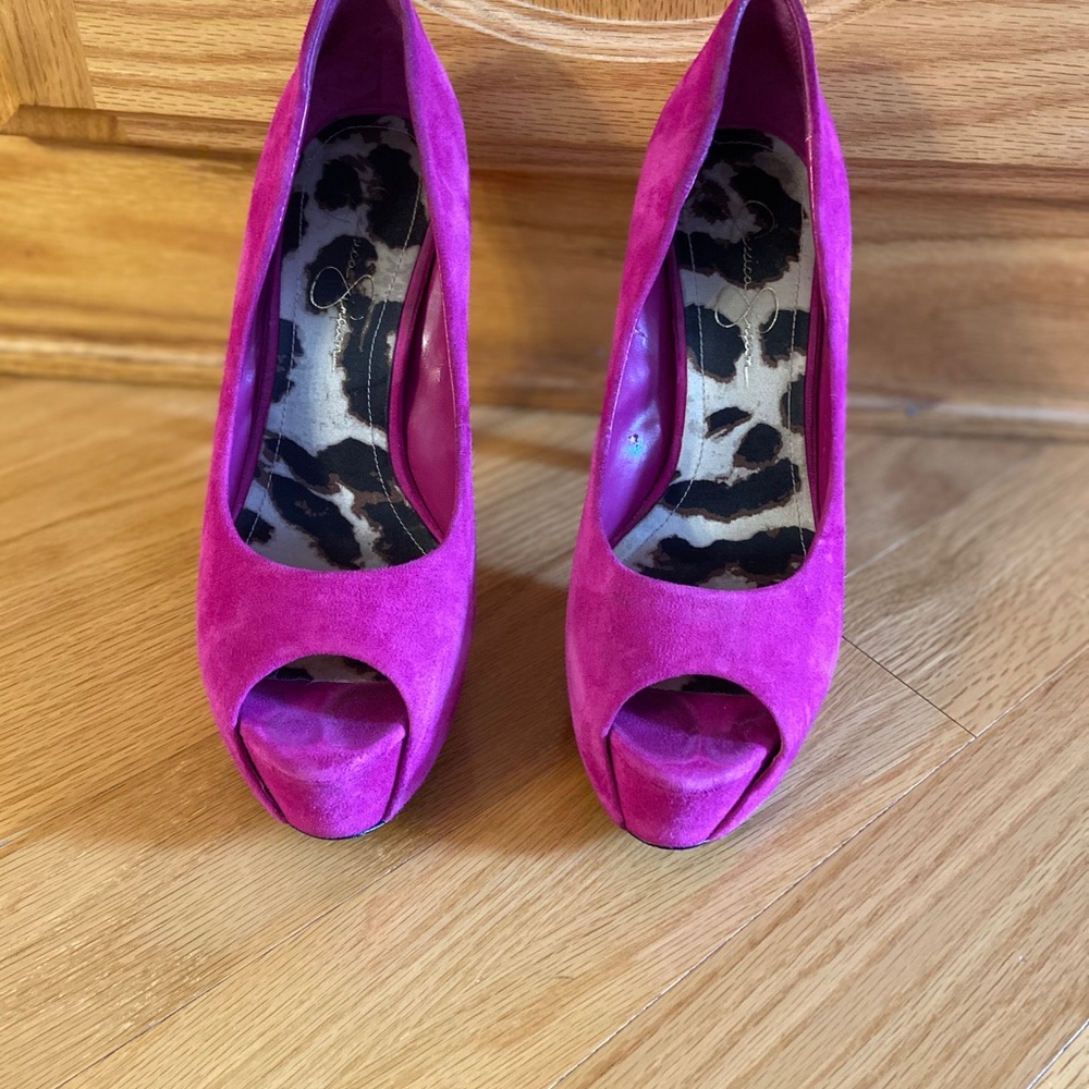 Suede Fuchsia Jessica Simpson Peep Toe Heels